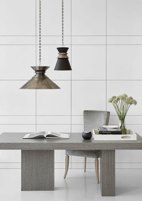 Alborg Small Stacked Pendant | Antique Nickel | Matte Black Shade