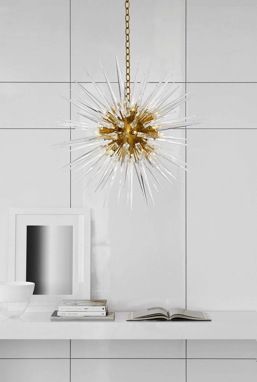 Quincy Medium Sputnik Chandelier | Antique-Burnished Brass | Clear Acrylic