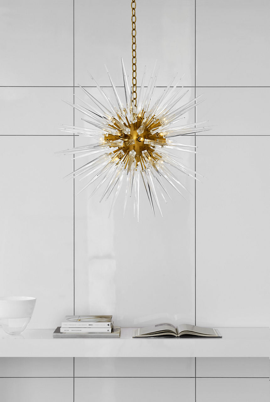 Quincy Medium Sputnik Chandelier | Antique-Burnished Brass | Clear Acrylic