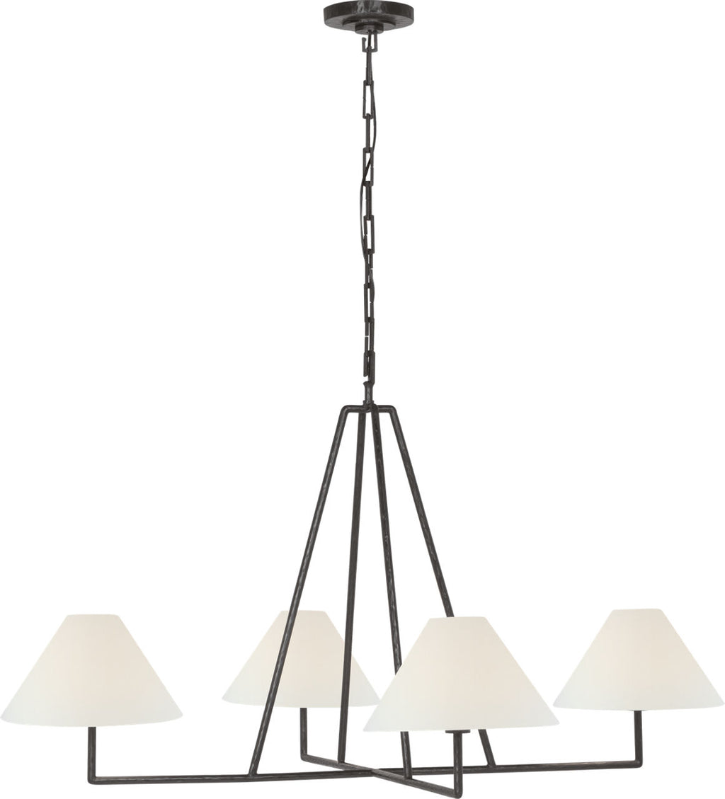 Ashton Extra Large Four Light Sculpted Chandelier | Aged Iron | Linen Shades