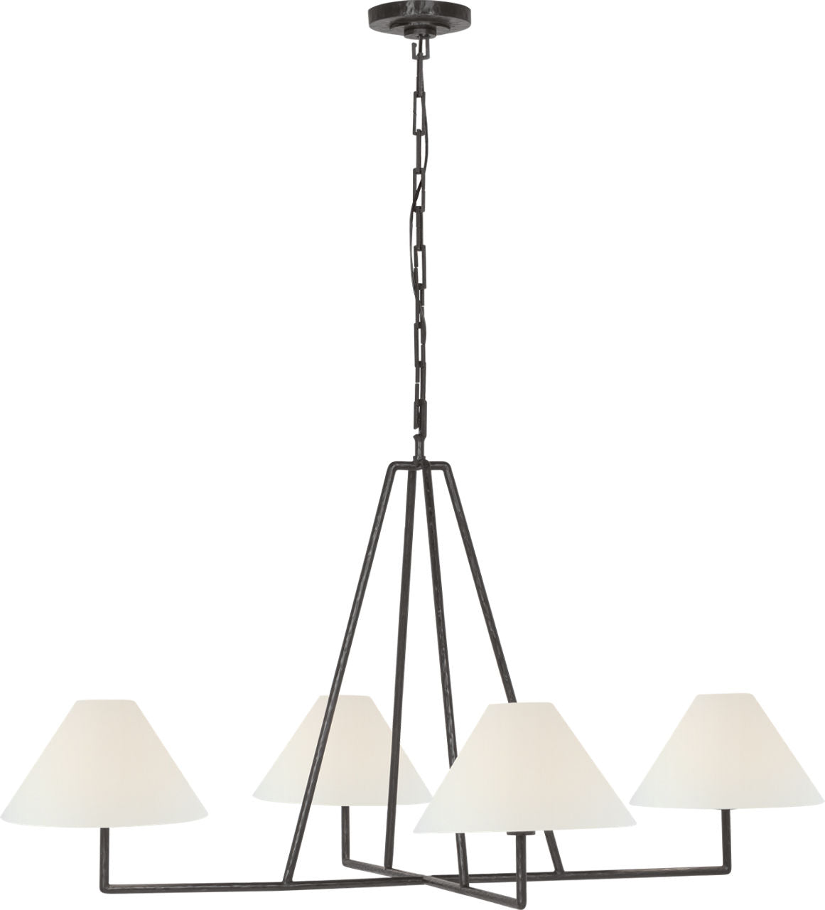 Ashton Extra Large Four Light Sculpted Chandelier | Aged Iron | Linen Shades