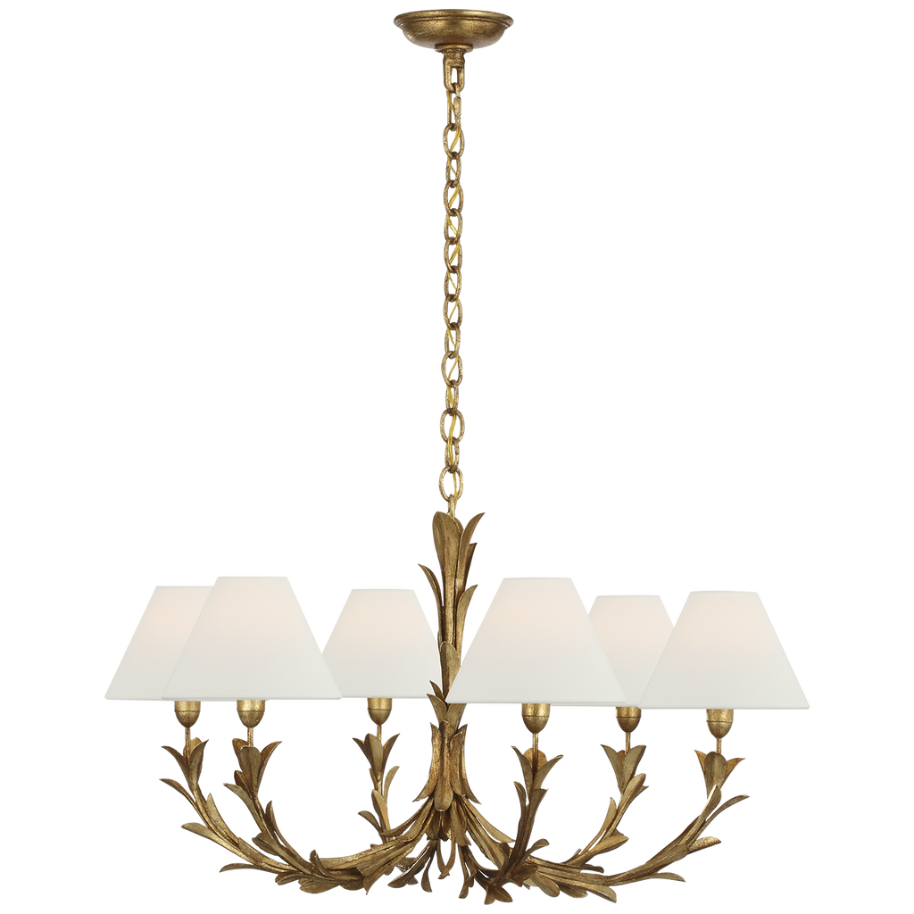 Provenz 32" 6 Light Chandelier | French Gild | Linen Shades