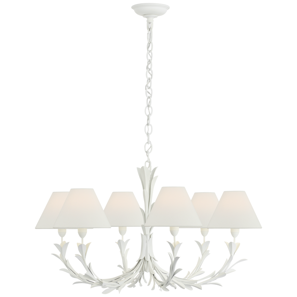 Provenz 32" 6 Light Chandelier | Plaster White | Linen Shades