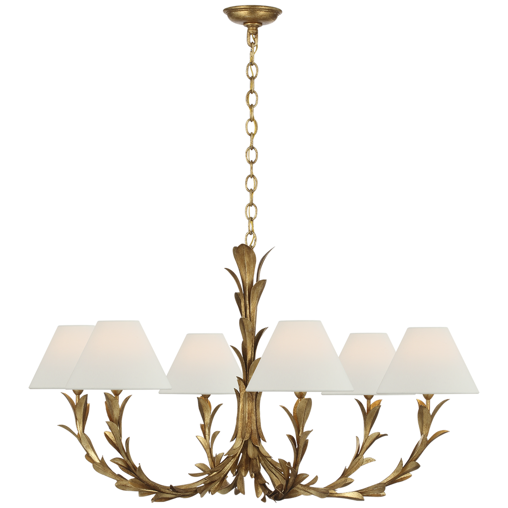 Provenz 42" 6 Light Chandelier | French Gild | Linen Shades