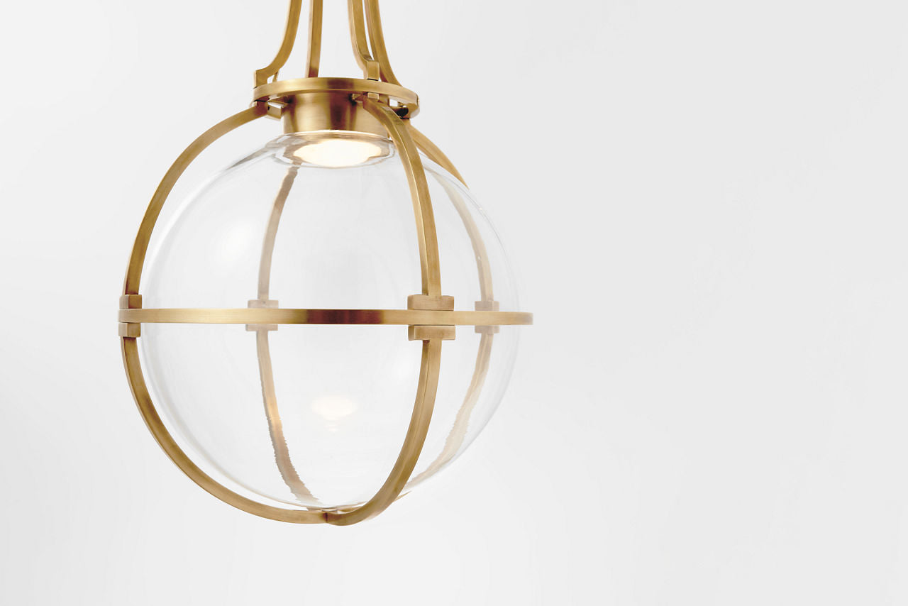 Gracie Medium Captured Globe Pendant | Antique-Burnished Brass | Clear Glass