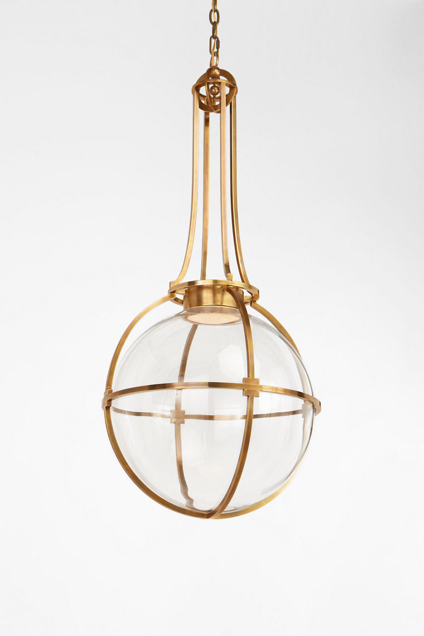 Gracie Large Captured Globe Pendant | Antique-Burnished Brass | Clear Glass
