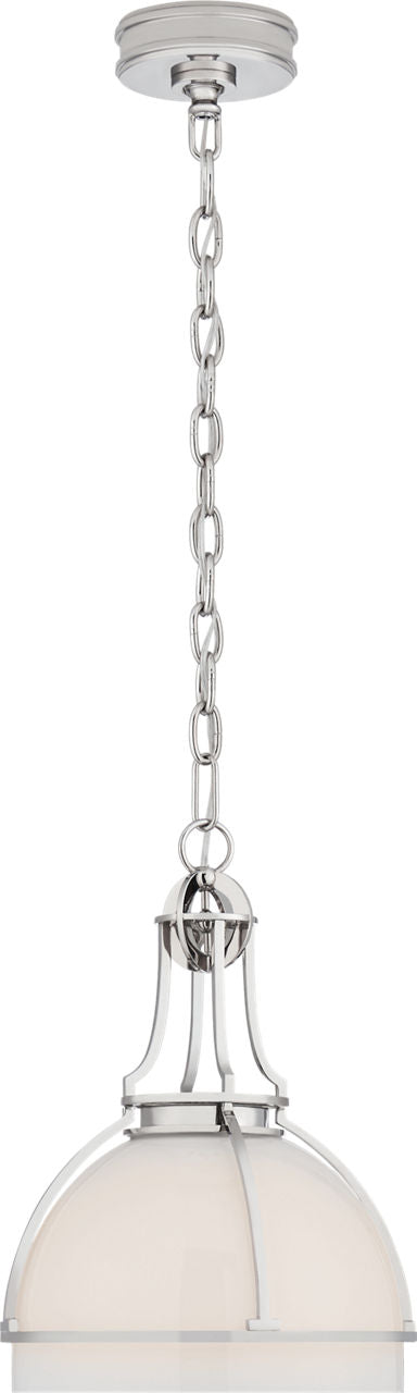 Gracie Medium Dome Pendant | Polished Nickel | White Glass