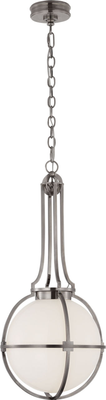 Gracie Medium Captured Globe Pendant | Antique Nickel | White Glass
