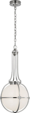 Gracie Medium Captured Globe Pendant | Polished Nickel | White Glass