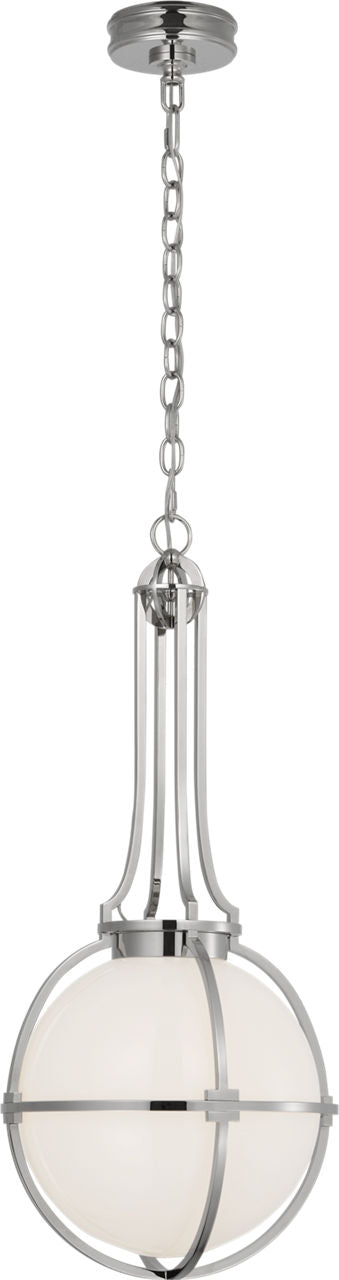Gracie Medium Captured Globe Pendant | Polished Nickel | White Glass