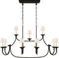 Flemish Large Linear Pendant | Aged Iron | Linen Shades