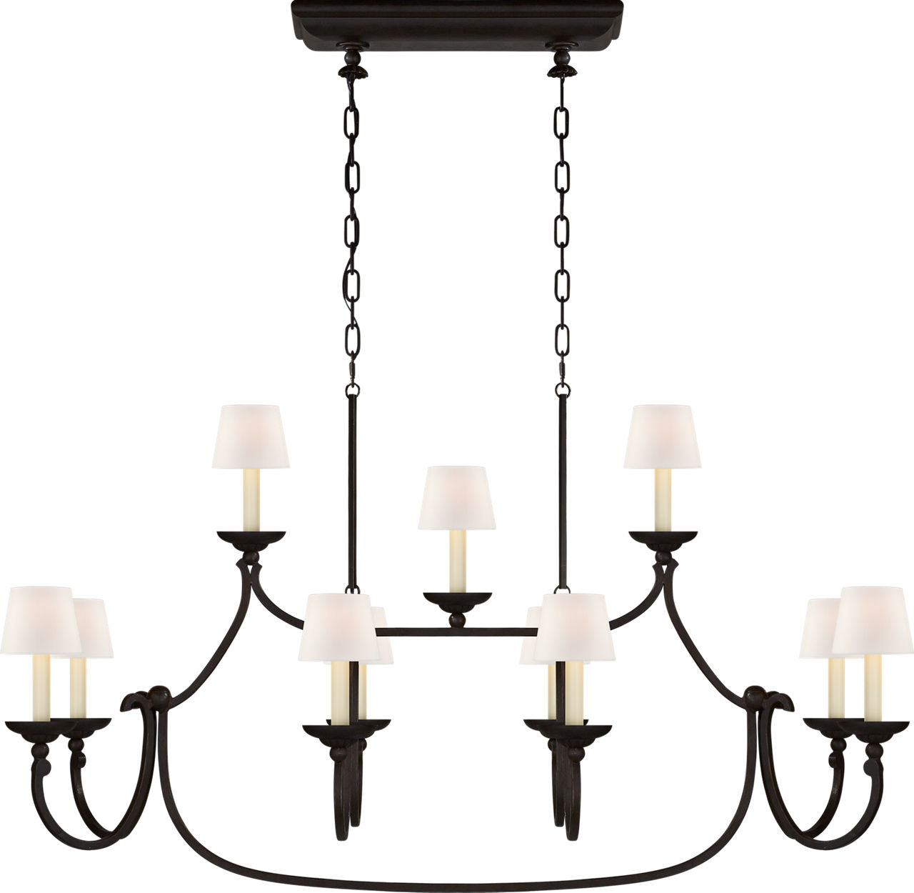 Flemish Large Linear Pendant | Aged Iron | Linen Shades