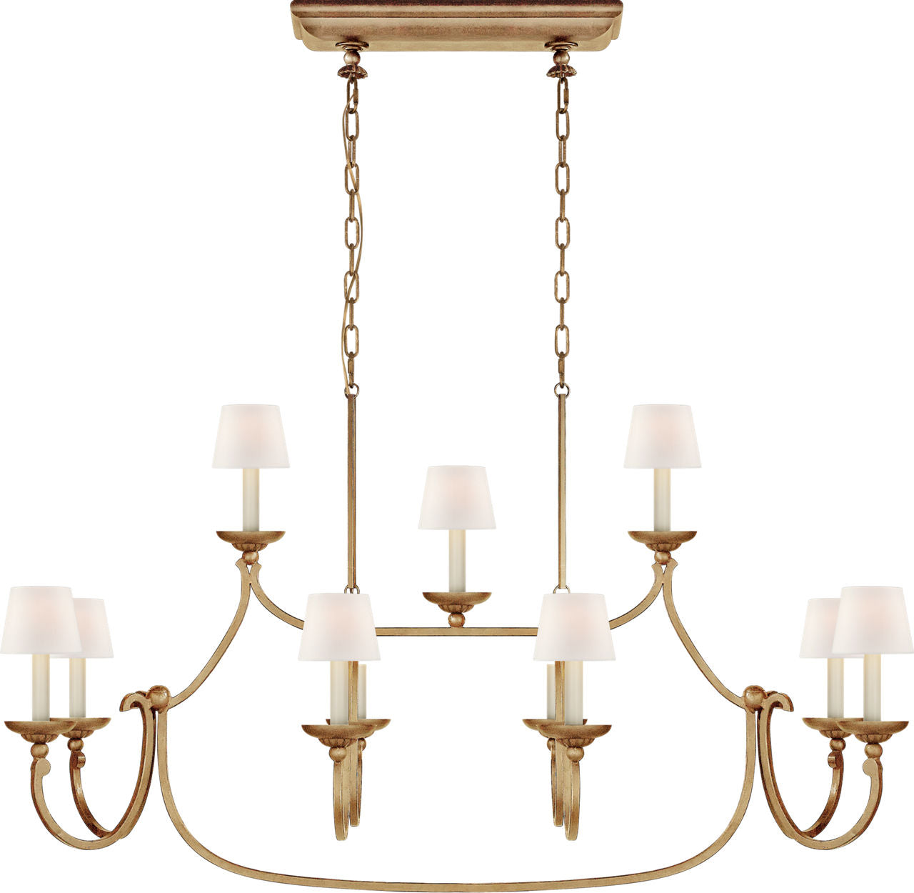 Flemish Large Linear Pendant | Gilded Iron | Linen Shades