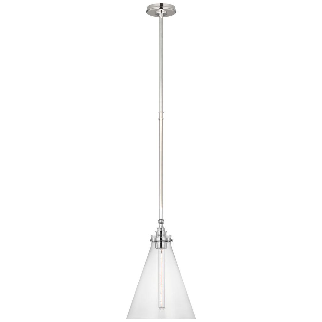 Parkington 11" Conical Pendant | Polished Nickel | Clear Glass