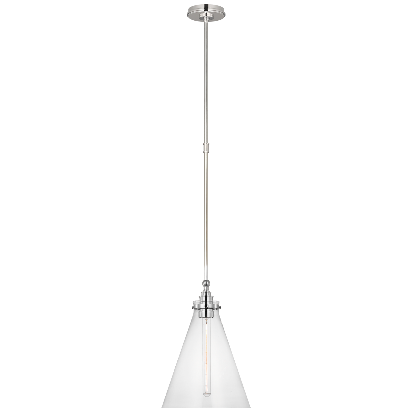 Parkington 11" Conical Pendant | Polished Nickel | Clear Glass