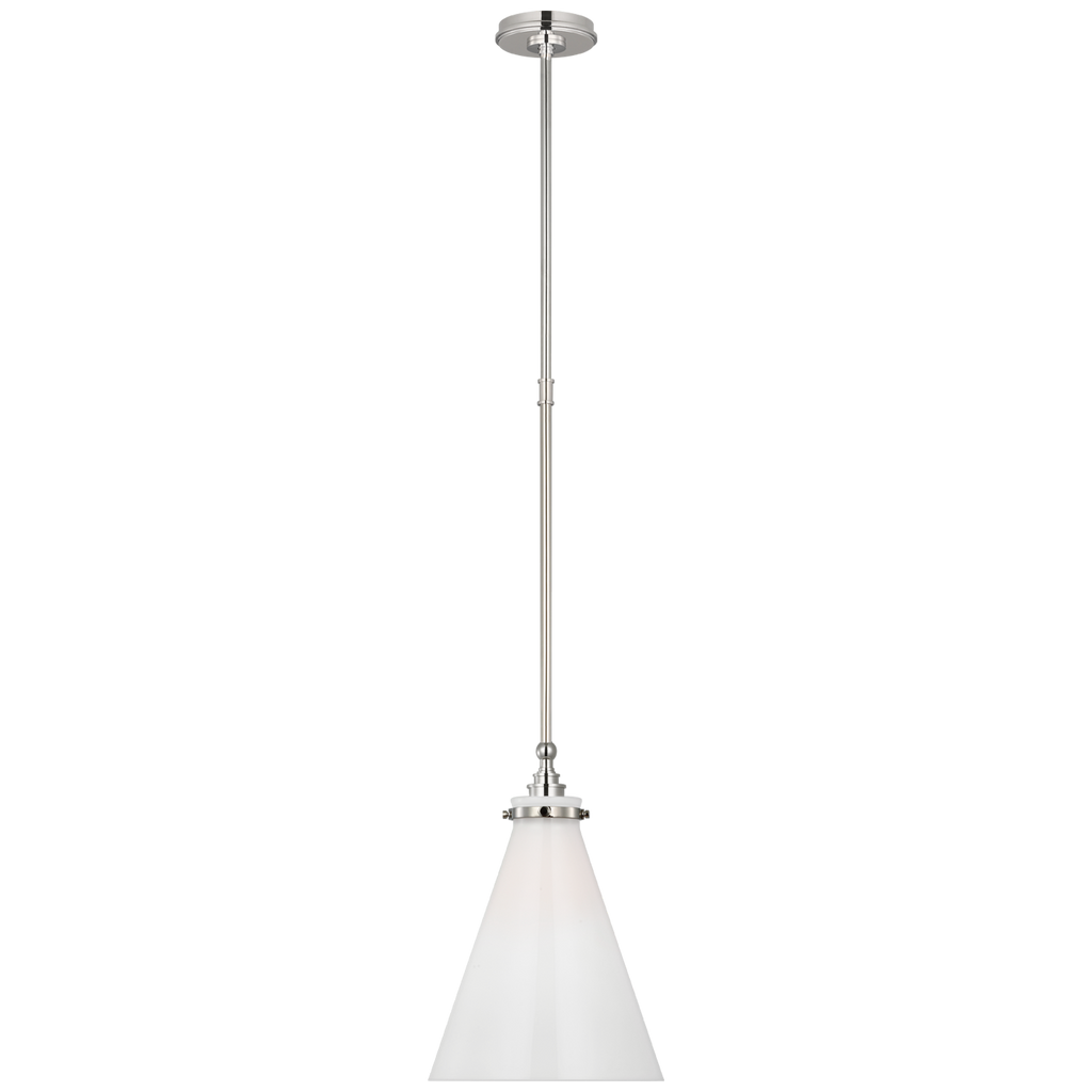 Parkington 11" Conical Pendant | Polished Nickel | White Glass