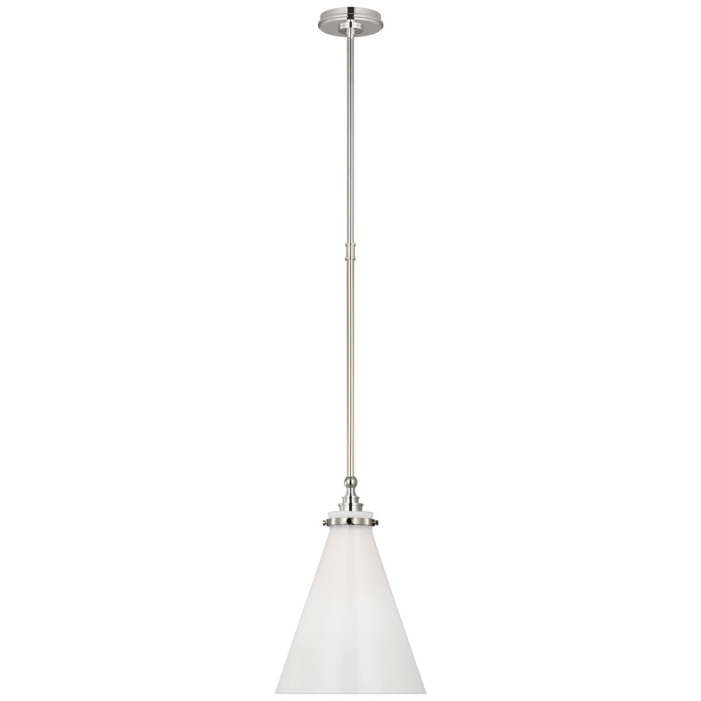 Parkington 11" Conical Pendant | Polished Nickel | White Glass