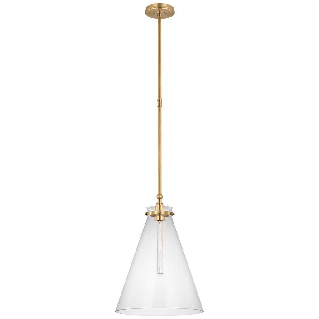 Parkington 15" Conical Pendant | Antique-Burnished Brass | Clear Glass