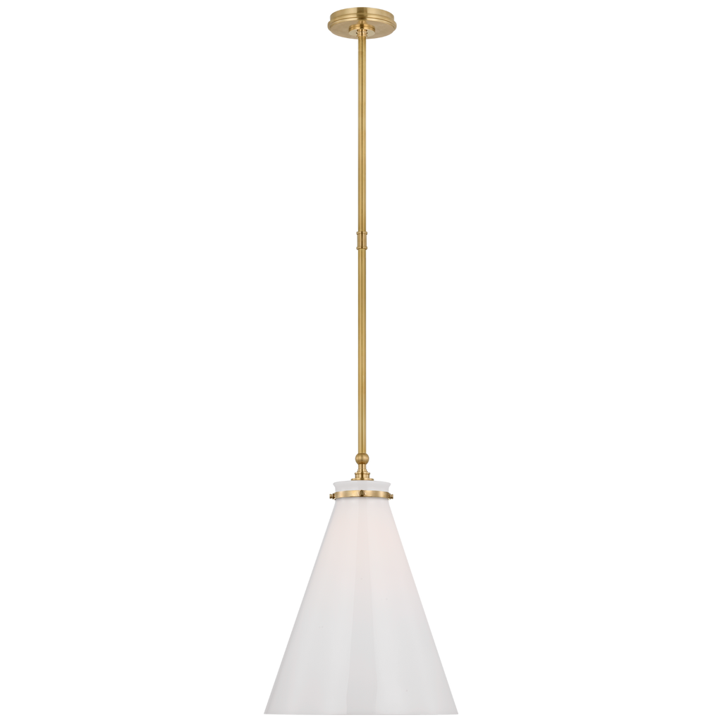 Parkington 15" Conical Pendant | Antique-Burnished Brass | White Glass
