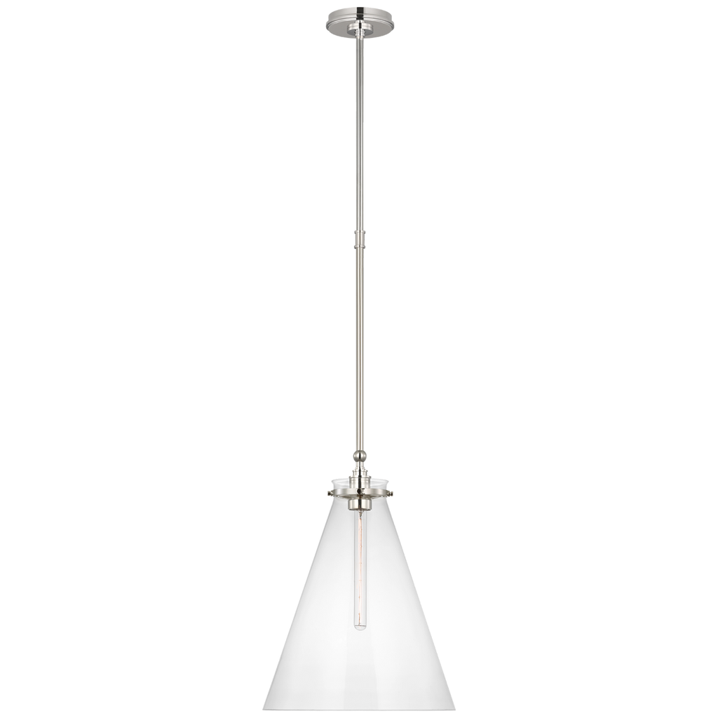Parkington 15" Conical Pendant | Polished Nickel | Clear Glass