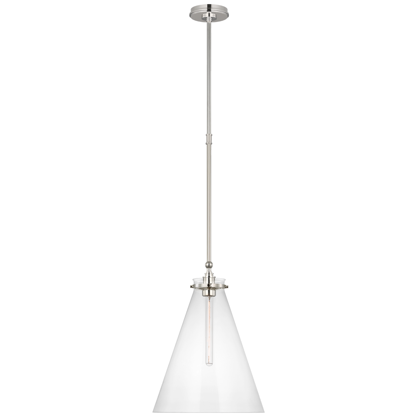 Parkington 15" Conical Pendant | Polished Nickel | Clear Glass