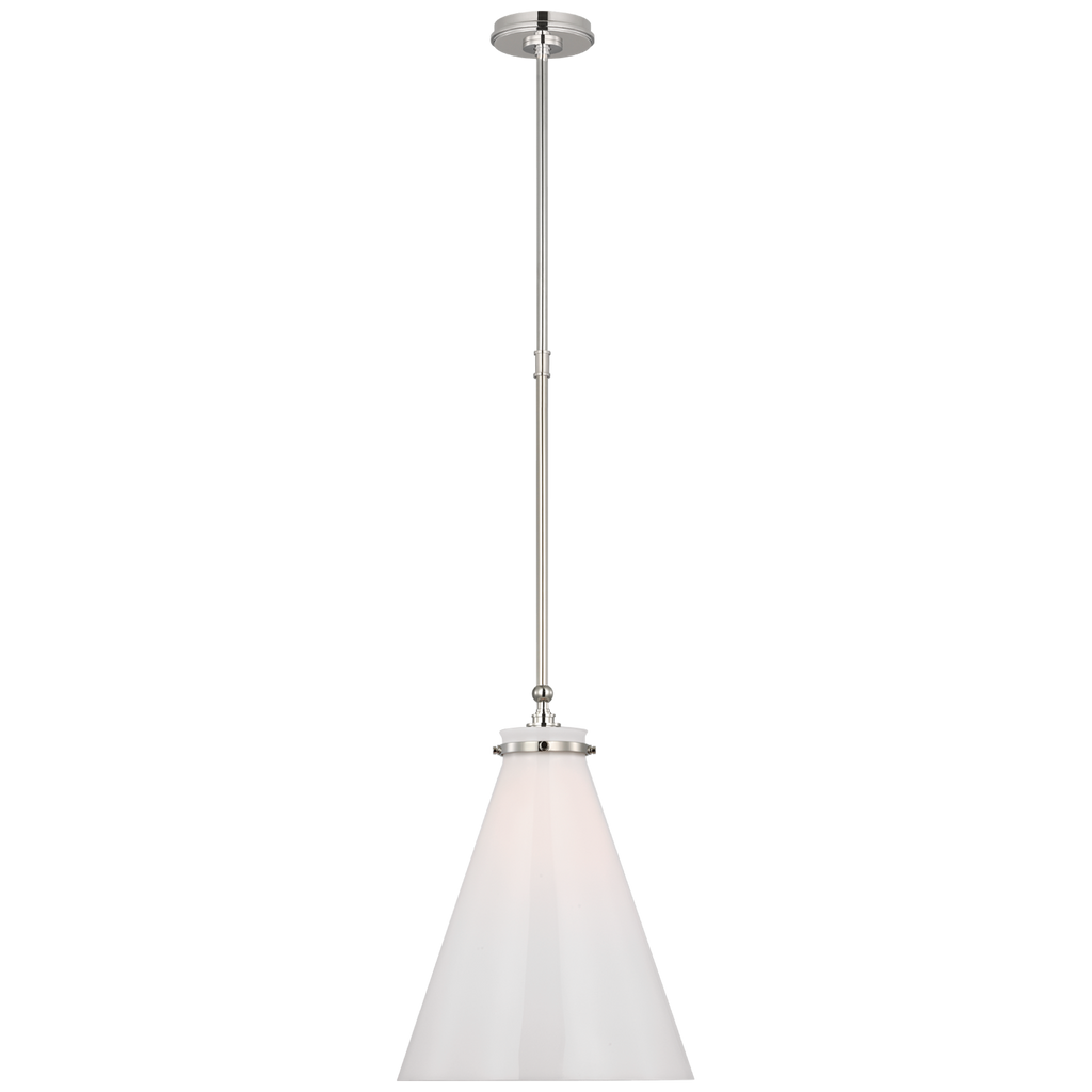Parkington 15" Conical Pendant | Polished Nickel | White Glass
