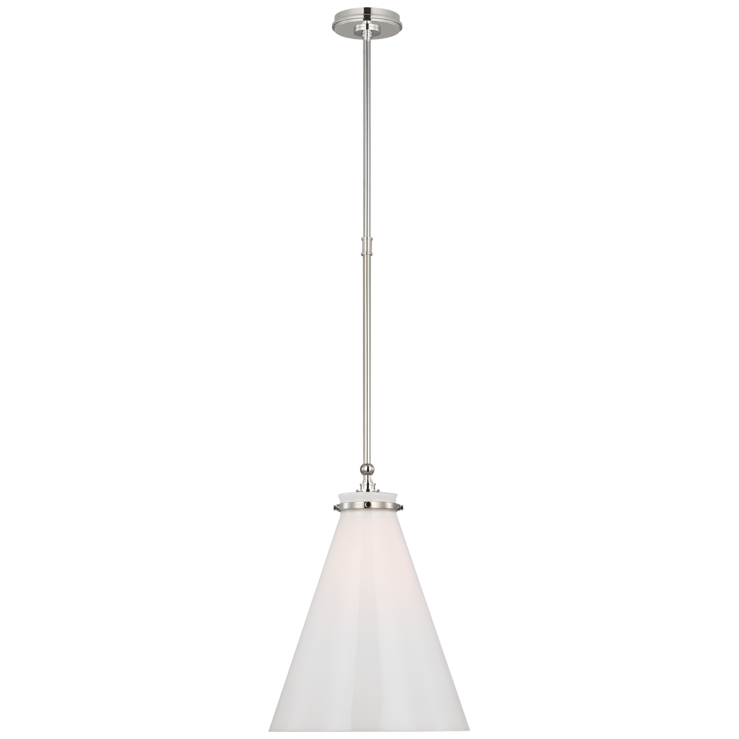 Parkington 15" Conical Pendant | Polished Nickel | White Glass