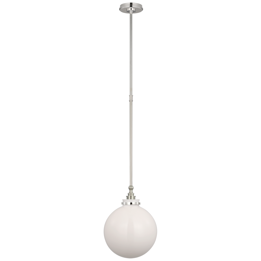 Parkington 10" Globe Pendant | Polished Nickel | White Glass