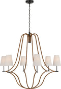 Biscayne Extra Large Wrapped Chandelier | Bronze and Natural Rattan | Linen Shades