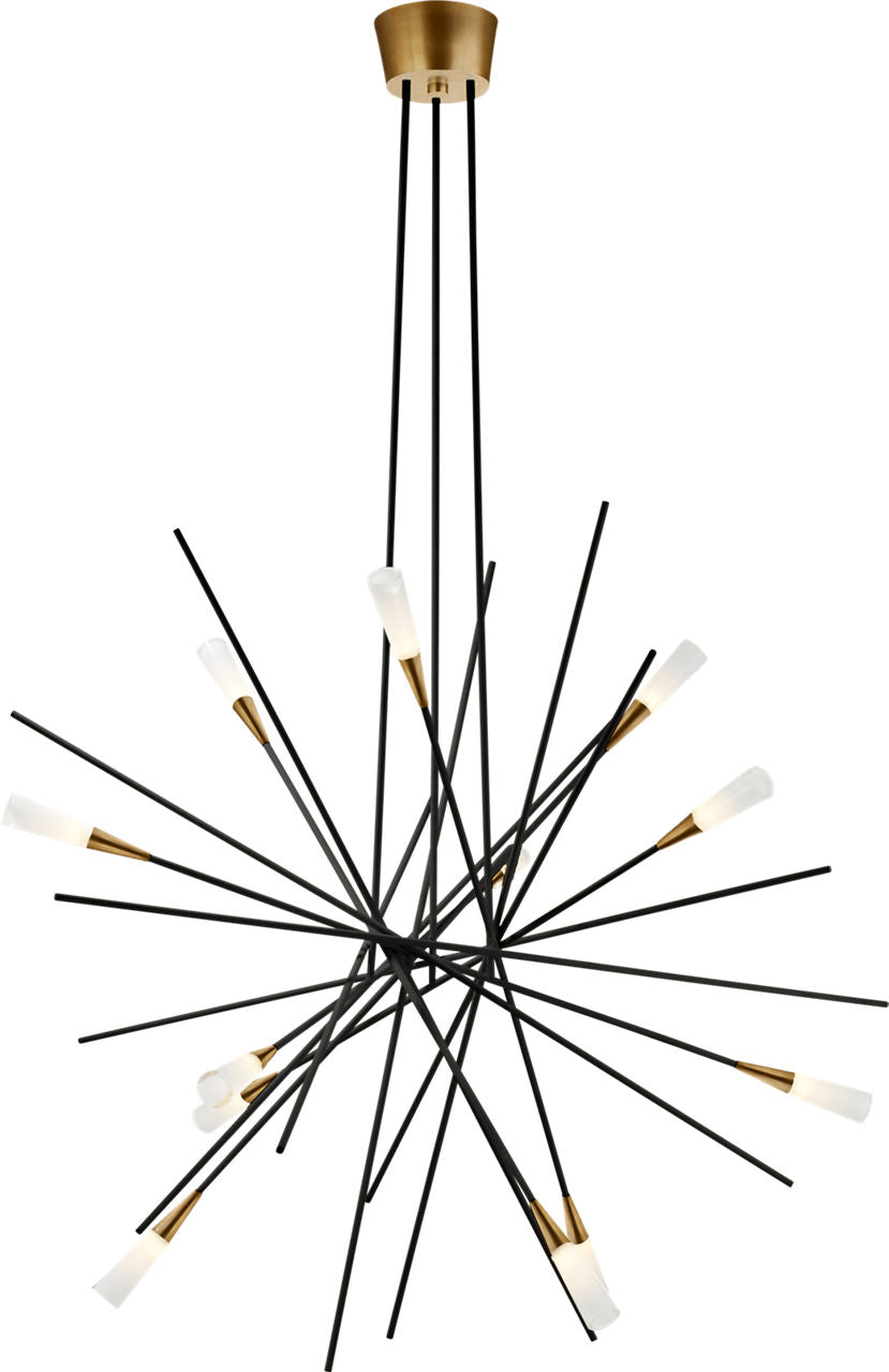 Stellar Large Chandelier | Matte Black and Antique Brass | Frosted Acrylic