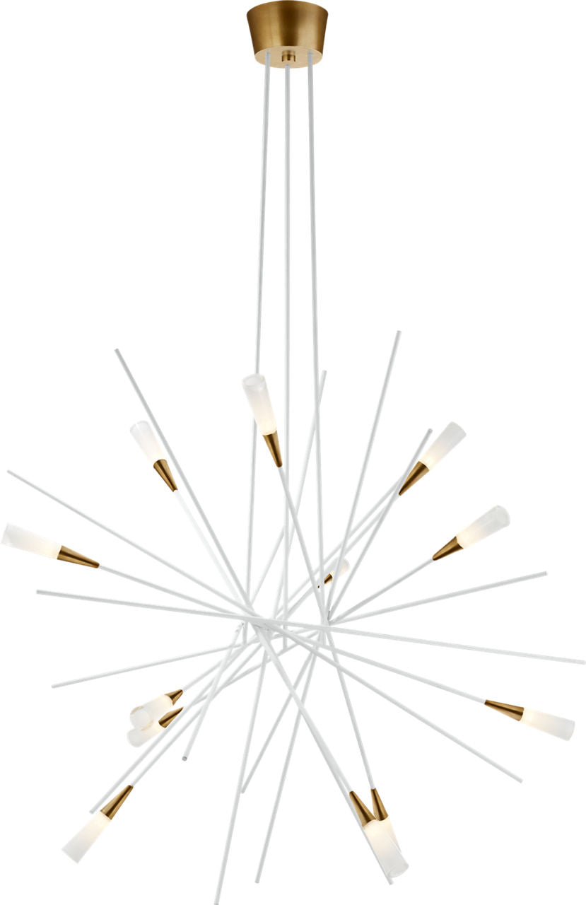 Stellar Large Chandelier | Matte White and Antique Brass | Frosted Acrylic