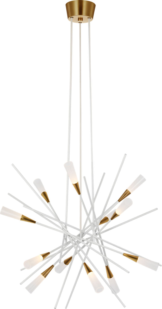 Stellar Medium Chandelier | Matte White and Antique Brass | Frosted Acrylic