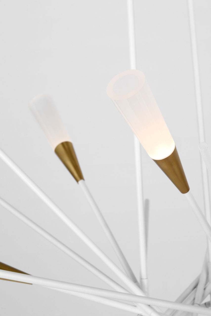 Stellar Medium Chandelier | Matte White and Antique Brass | Frosted Acrylic