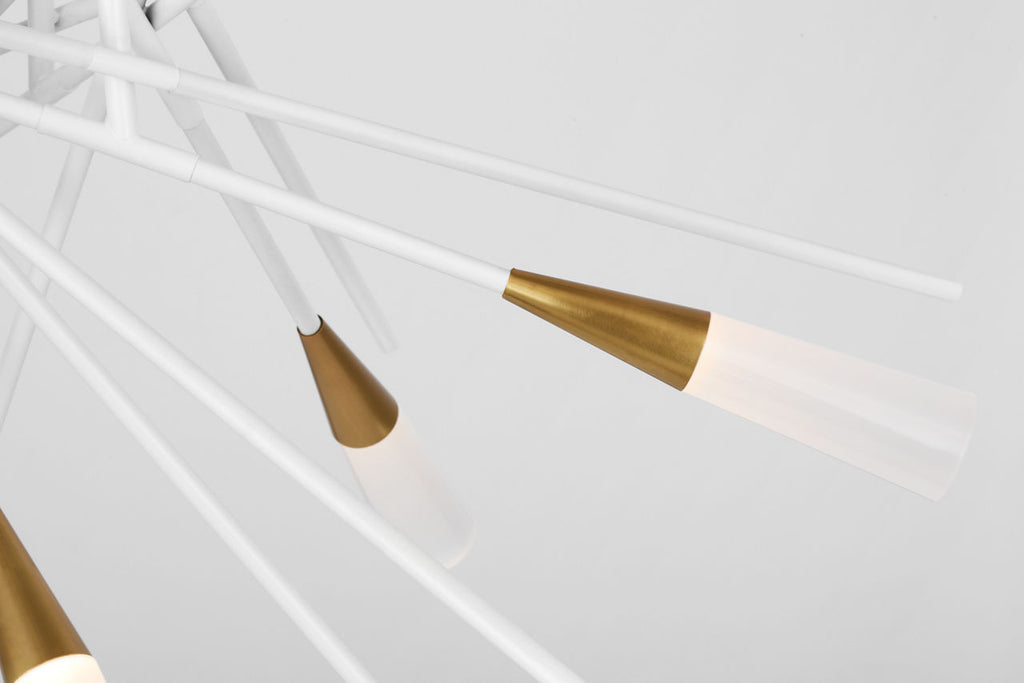 Stellar Medium Chandelier | Matte White and Antique Brass | Frosted Acrylic