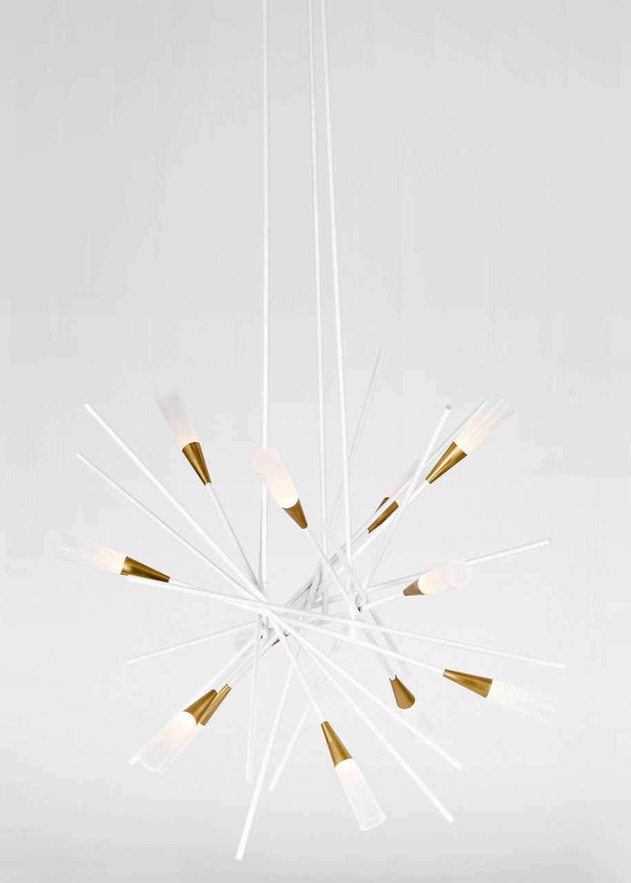 Stellar Medium Chandelier | Matte White and Antique Brass | Frosted Acrylic