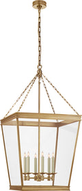 Launceton Large Square Lantern | Antique-Burnished Brass | Clear Glass