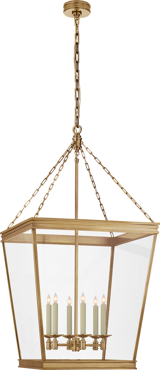 Launceton Large Square Lantern | Antique-Burnished Brass | Clear Glass