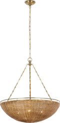 Clovis Medium Chandelier | Antique-Burnished Brass and Natural Wicker