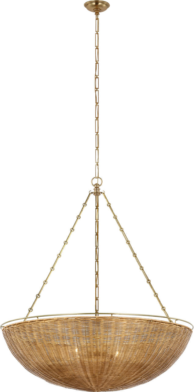 Clovis Extra Large Chandelier | Antique-Burnished Brass and Natural Wicker