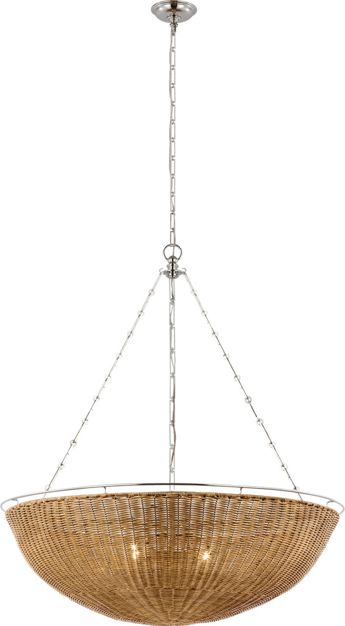 Clovis Extra Large Chandelier | Polished Nickel and Natural Wicker