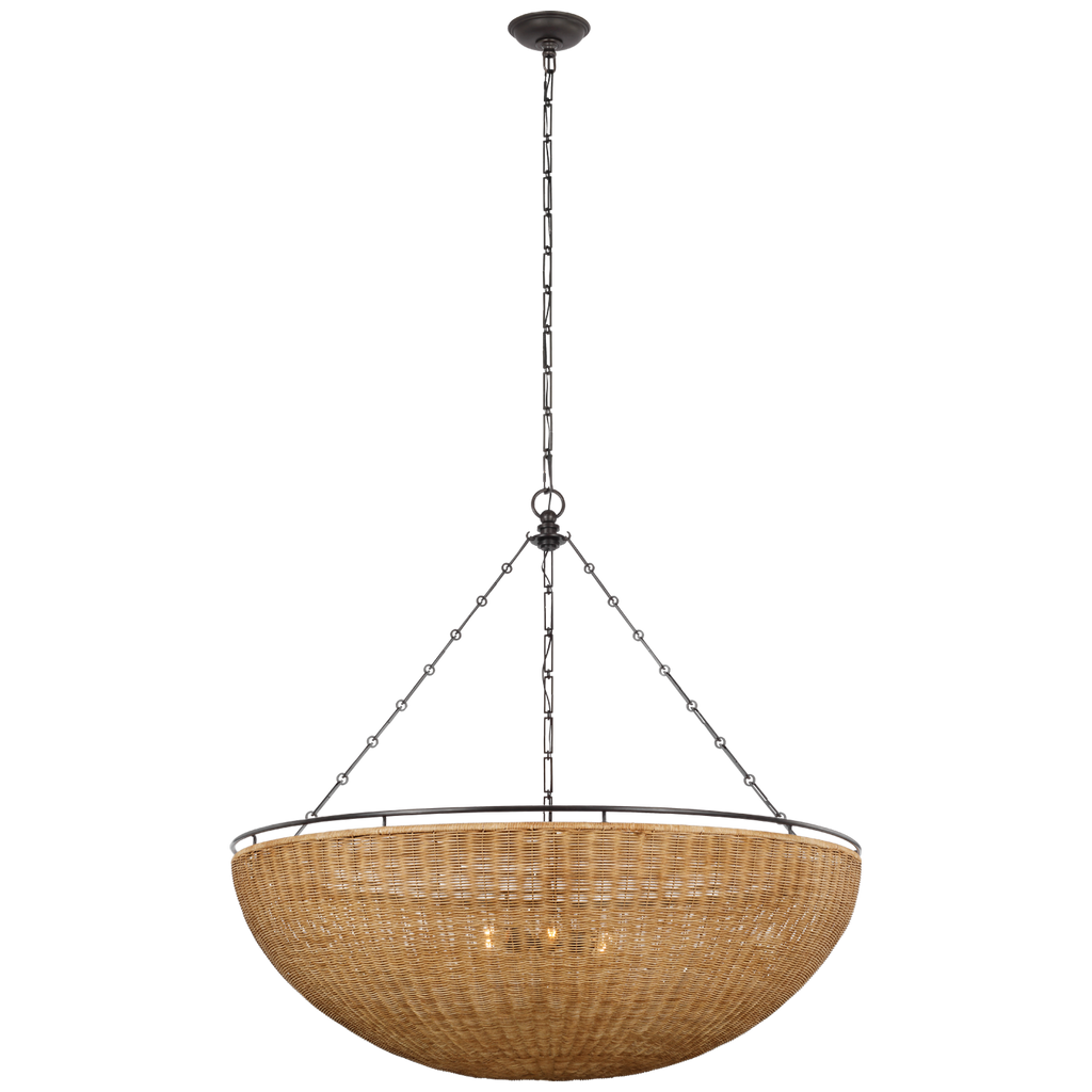 Clovis Grande Chandelier | Aged Iron and Natural Wicker