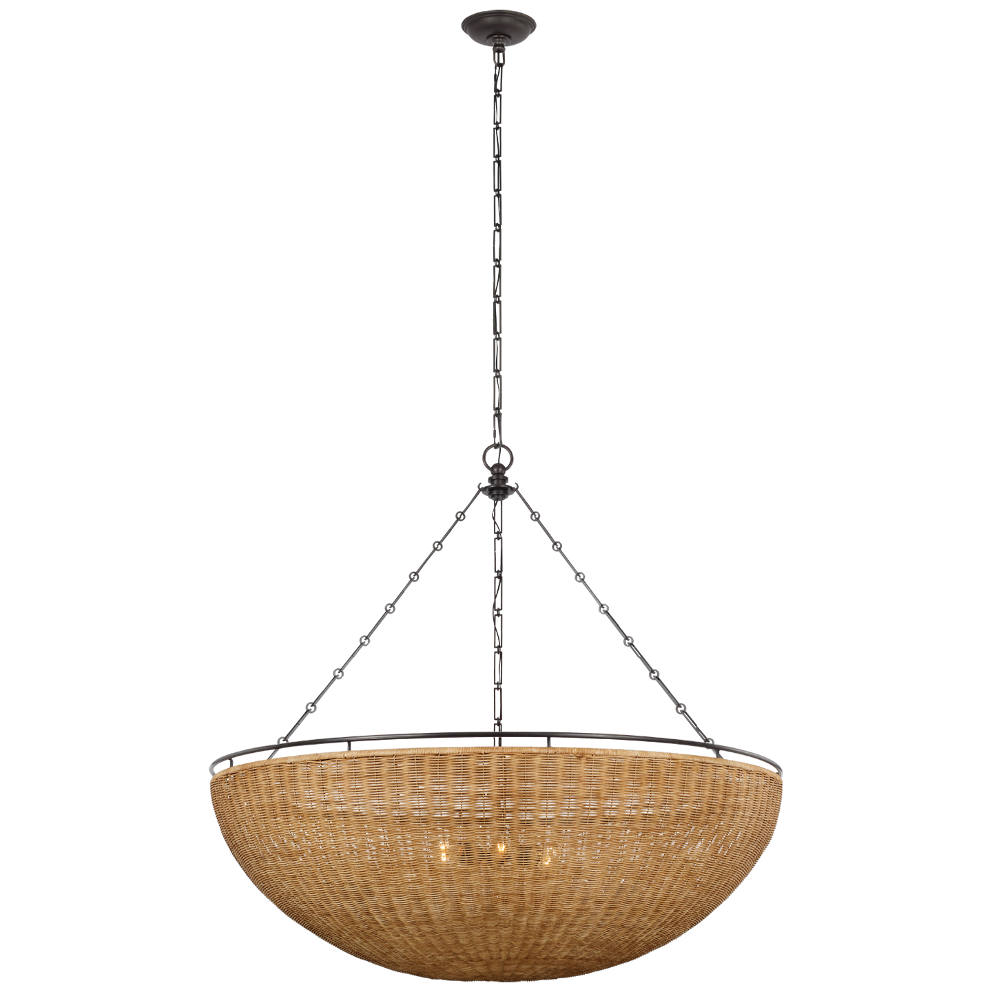 Clovis Grande Chandelier | Aged Iron and Natural Wicker