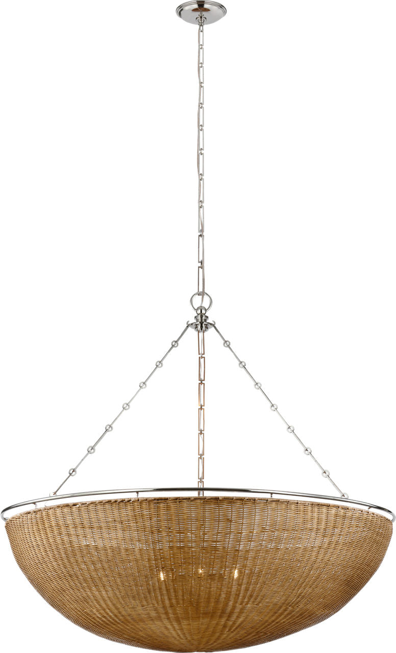 Clovis Grande Chandelier | Polished Nickel and Natural Wicker