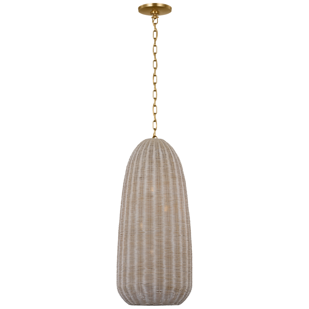 Kokomo 15" Elongated Pendant | Antique-Burnished Brass | Ash Wicker Shade