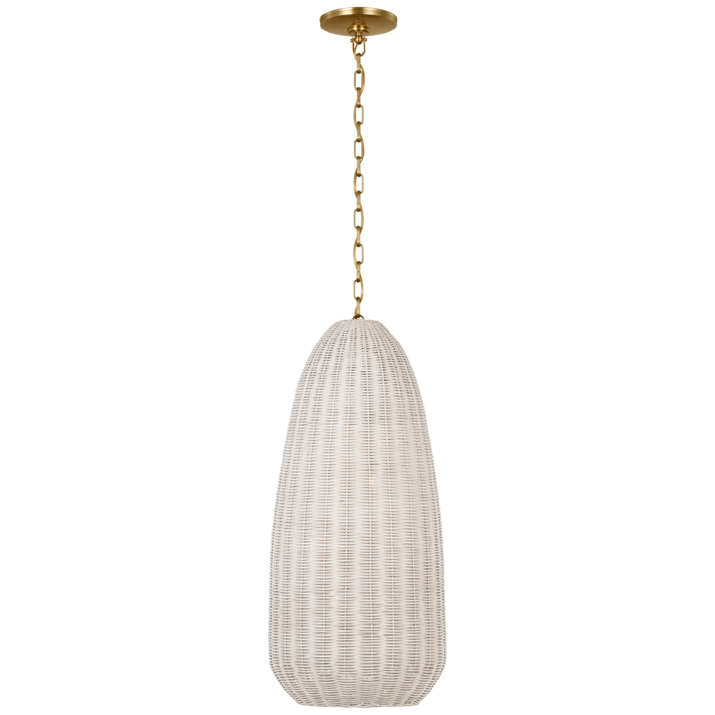Kokomo 15" Elongated Pendant | Antique-Burnished Brass | Chalk Wicker Shade