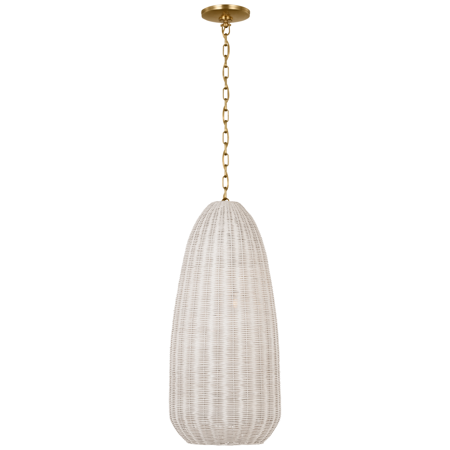 Kokomo 15" Elongated Pendant | Antique-Burnished Brass | Chalk Wicker Shade