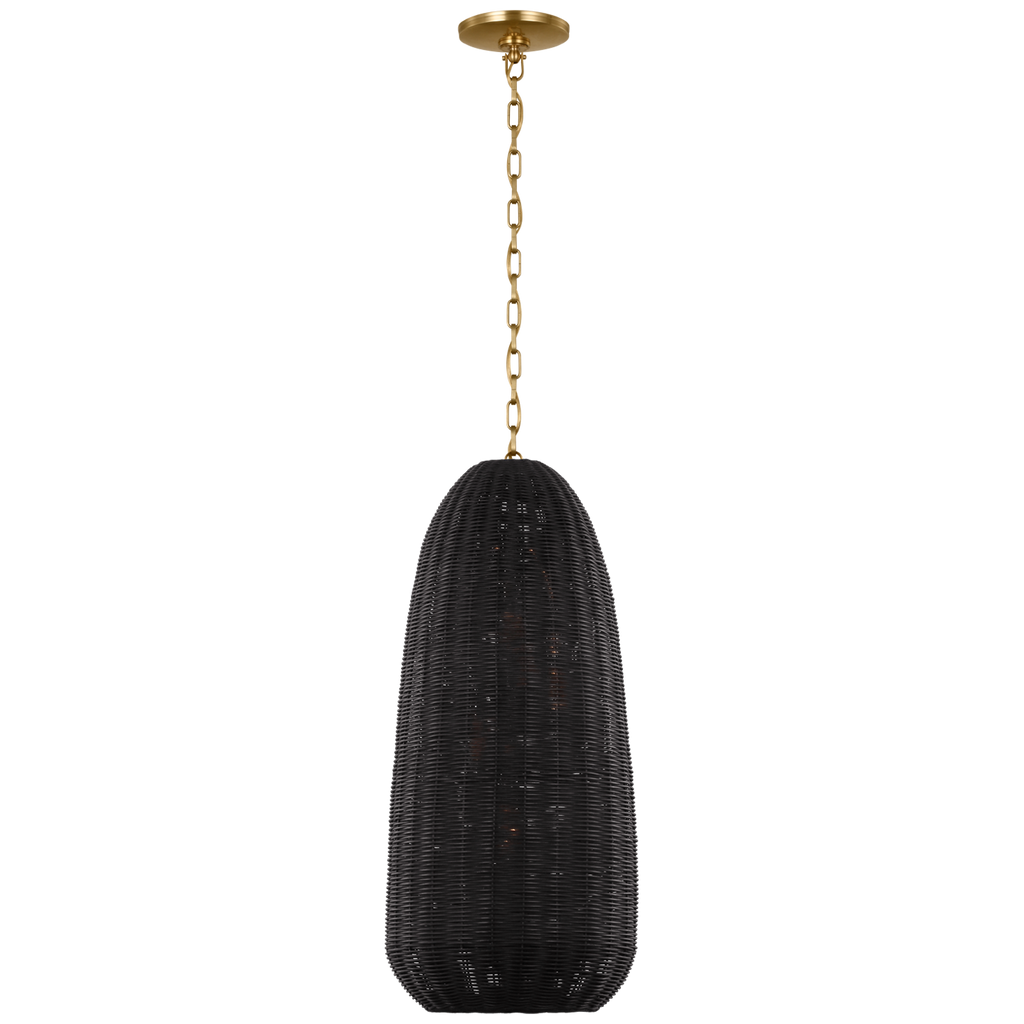 Kokomo 15" Elongated Pendant | Antique-Burnished Brass | Charcoal Wicker Shade