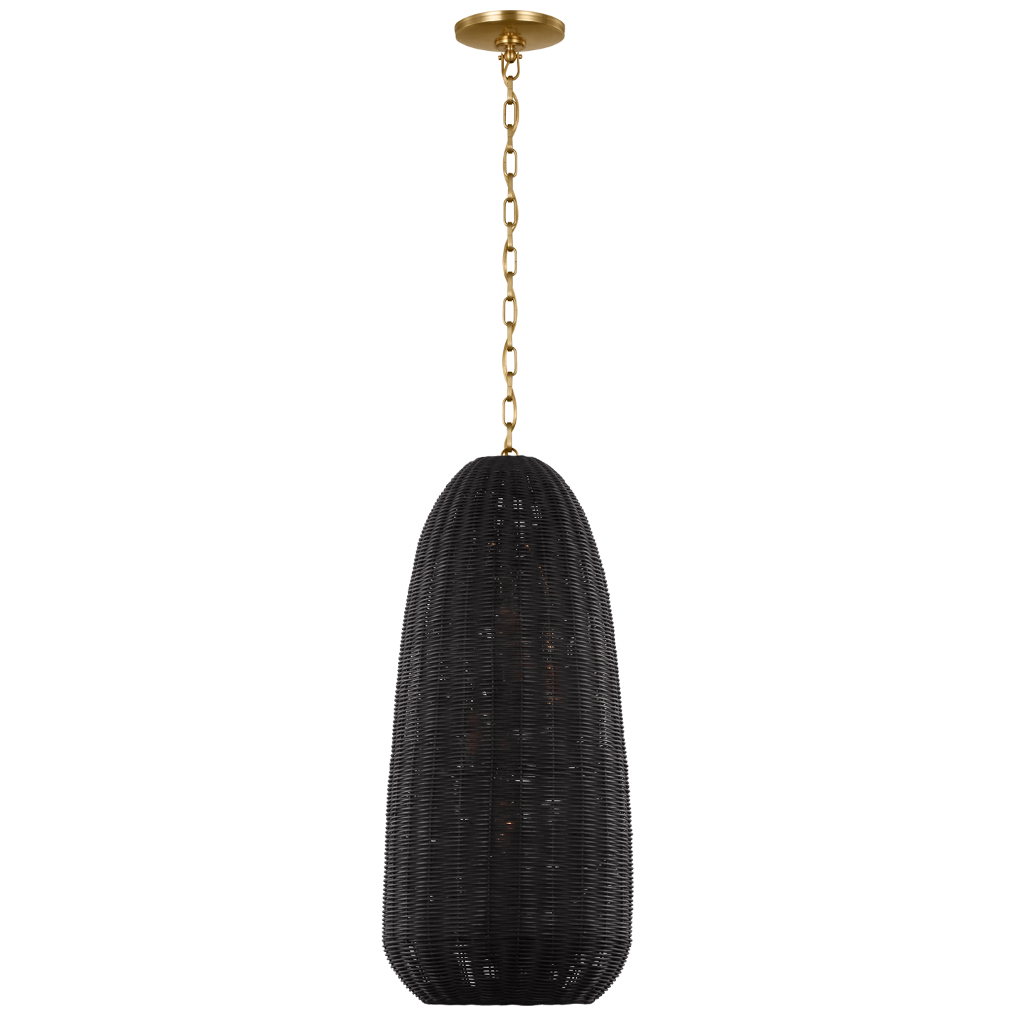 Kokomo 15" Elongated Pendant | Antique-Burnished Brass | Charcoal Wicker Shade