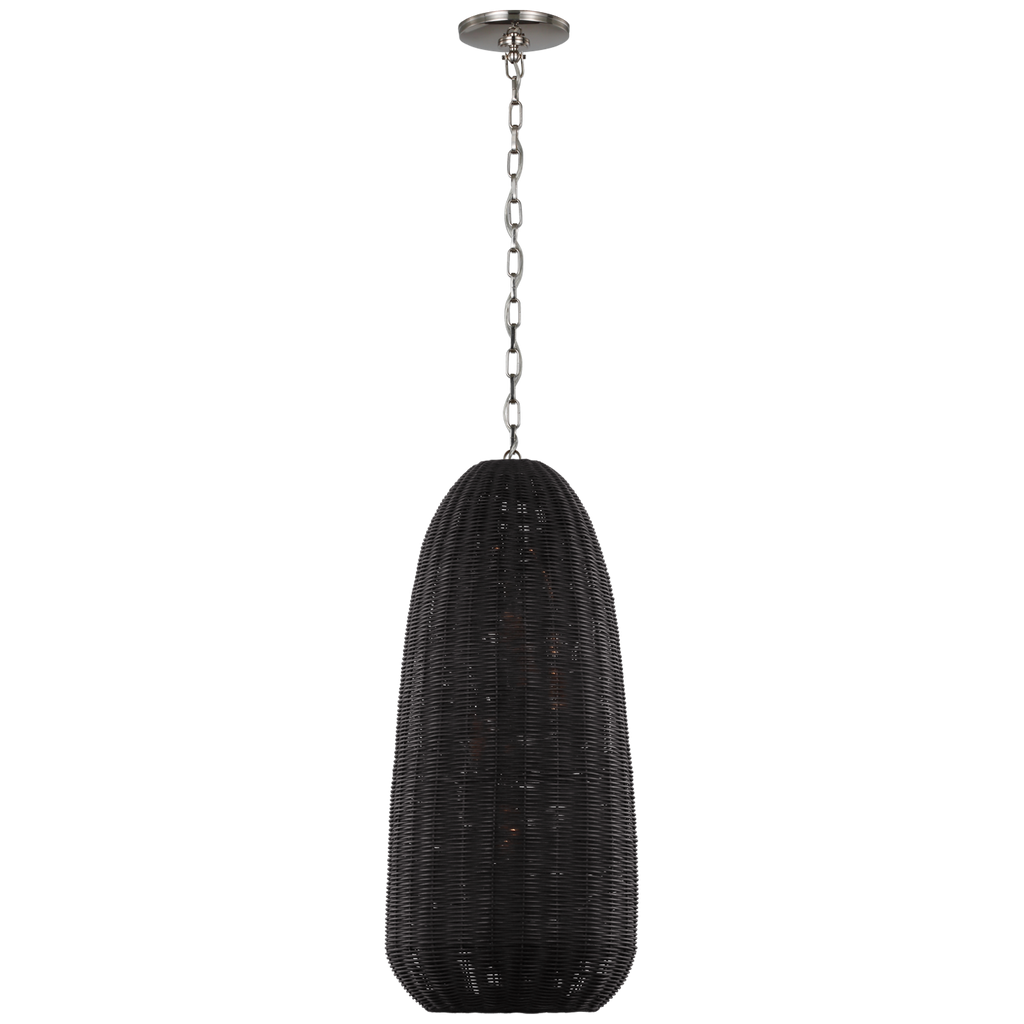Kokomo 15" Elongated Pendant | Polished Nickel | Charcoal Wicker Shade