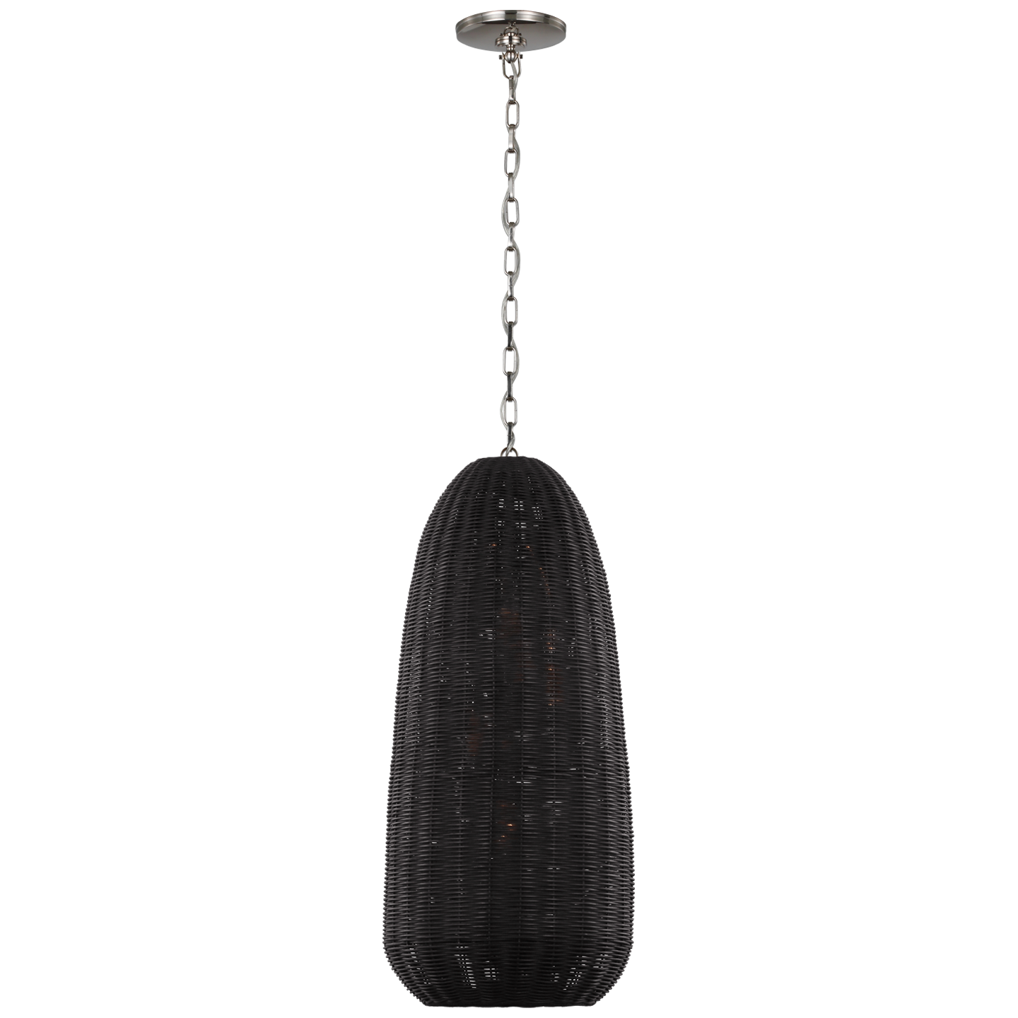 Kokomo 15" Elongated Pendant | Polished Nickel | Charcoal Wicker Shade